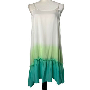 Umgee Dress Womens Medium M Green White‎ Sundress Swing Tunic Boho Swim Coverup